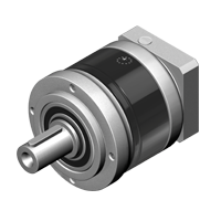 RIDUTTORI COASSIALI SERIE PEII: riduttore coassiale con corpo in alluminio, ghiera/flange, albero metallico e giunto frontale.