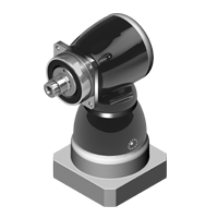 RIDUTTORI IPOIDALI KF-S3: corpo in alluminio con coperchio nero, flange di montaggio in acciaio, connettori e albero visibili, finitura metallica.